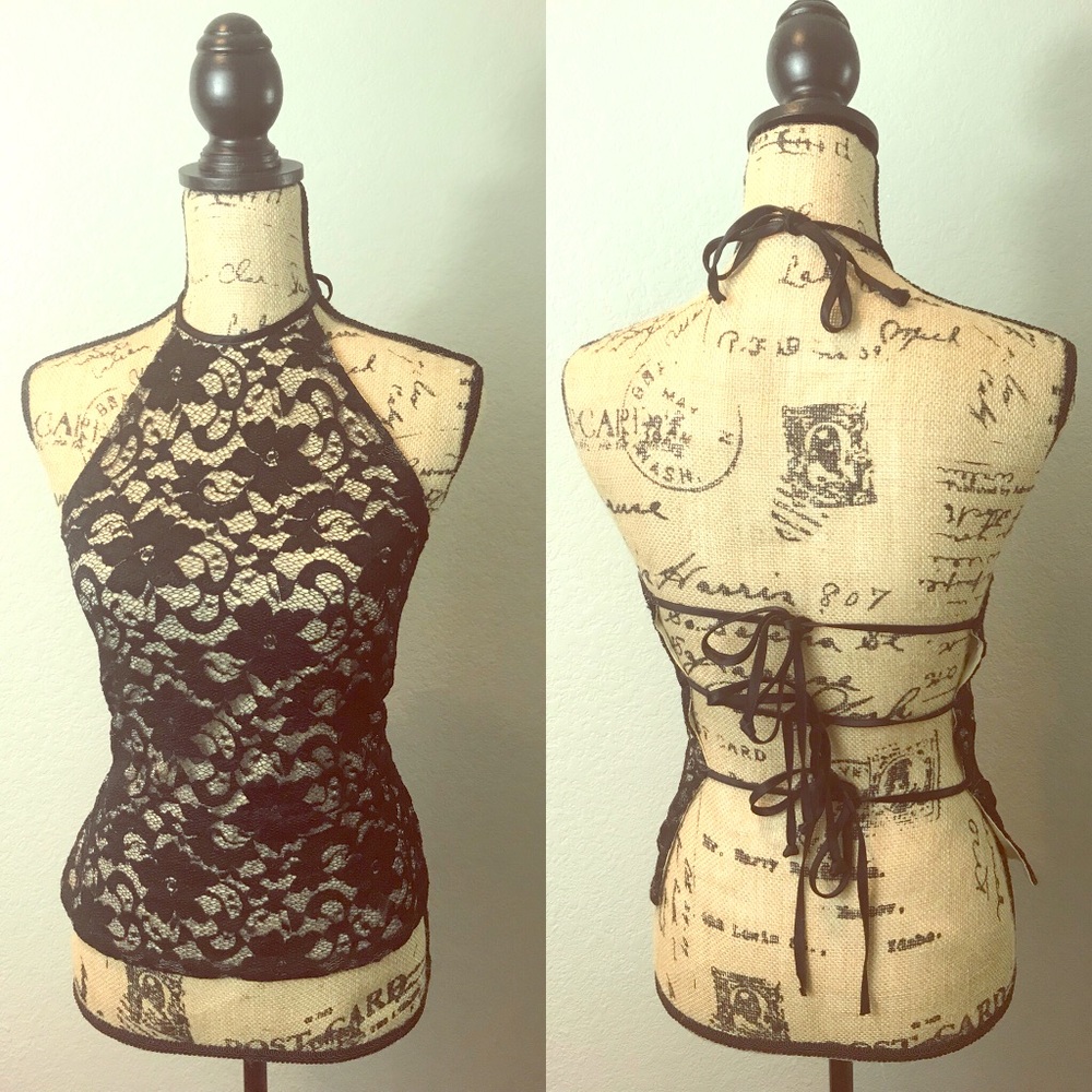 Sexy lace backless halter Sz M
